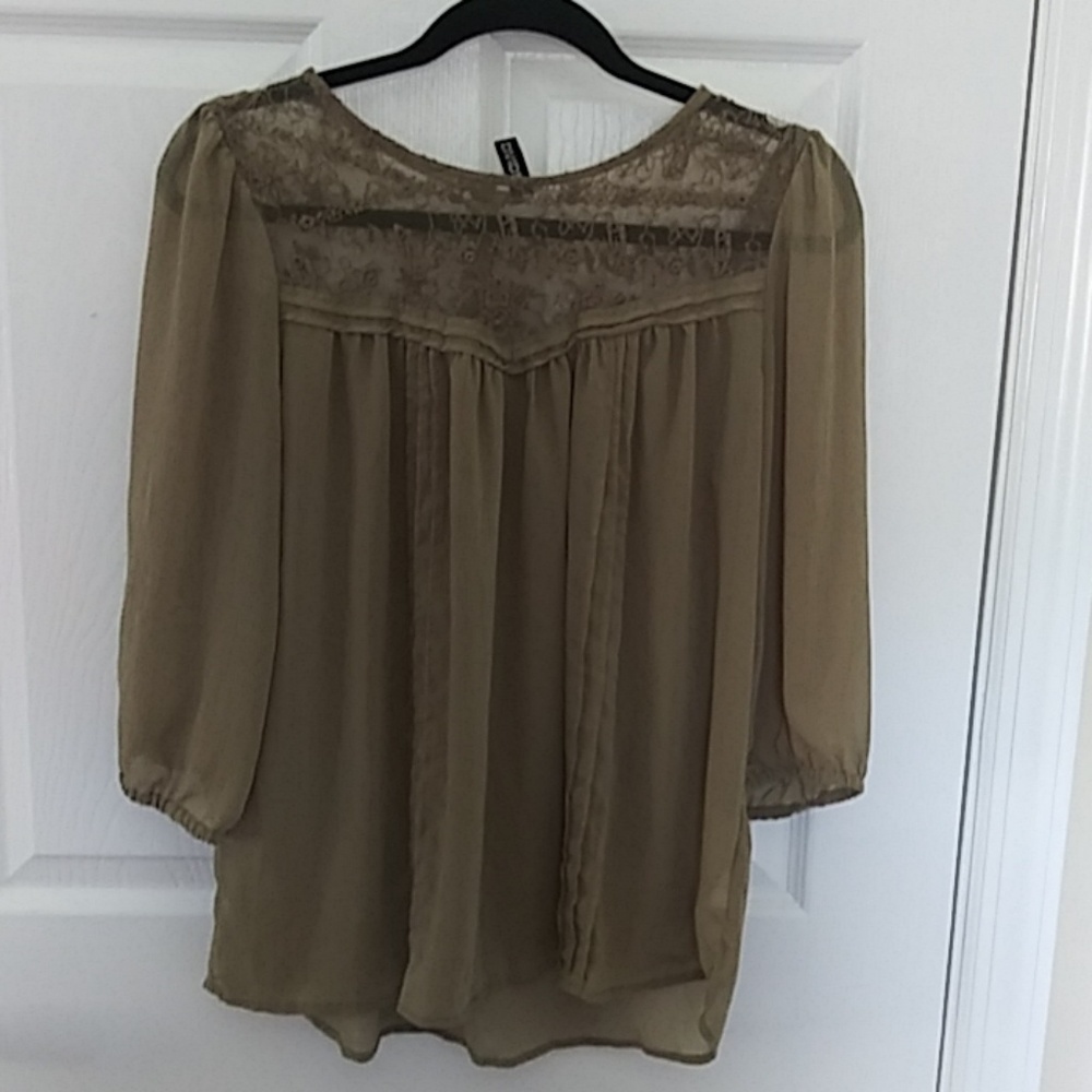 Divided olive green sheer  blouse